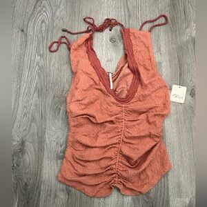 NWT Free People Medium Rust Orange Ruched Tank Top